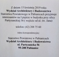 Uwaga, zmiana lokalizacji Wydziału Architektury i Budownictwa