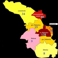 Czwartek,  26 marca 2020 r. Liczba osób w Powiecie Pabianickim objętych kwarantanną. 308